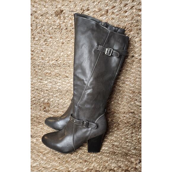 Rialto Women's Dark Gray Leather Tall Heel Fashion Boots Size 10 M Knee-high - Picture 1 of 11